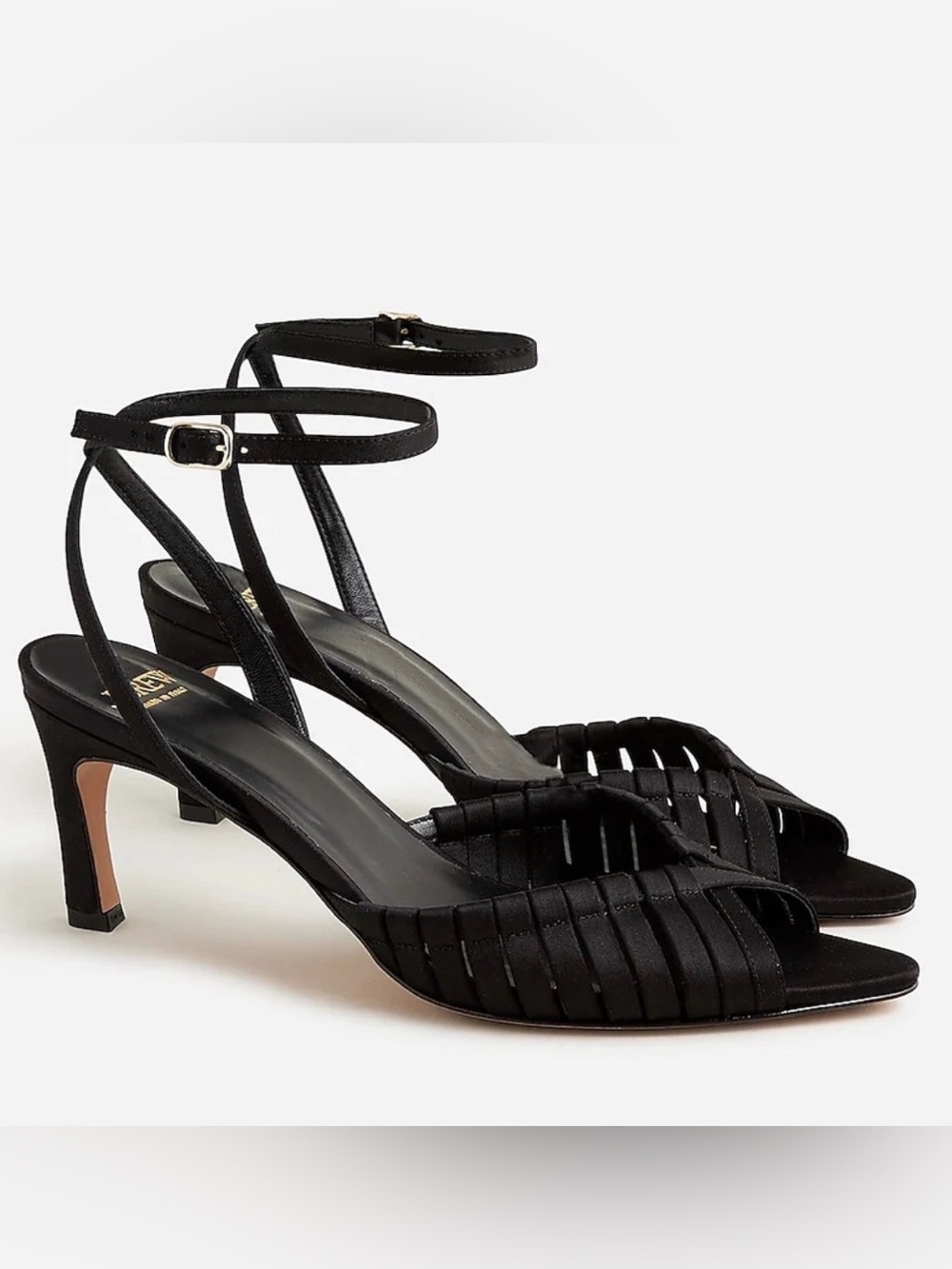 J. Crew Black Strappy Woven Ankle‑Strap Mid Heel Sandals